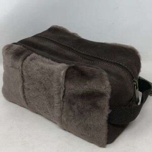 NWT Bonfanti shearling and suede toiletry bag, brown made in Italy